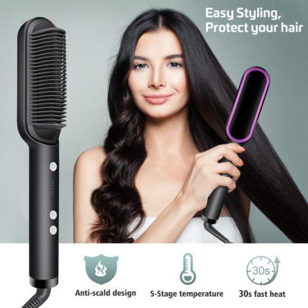 Hqt-909b Electric Professional Hair Straightening Brush (random Color) - Image 2