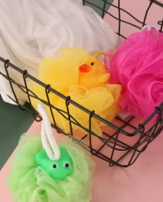 Kids Bath Sponge Ball - Bath Loofah Mesh Pouf Shower Exfoliator Scrubber Bath Foaming Ball Loofah with Soft Toy (random character )